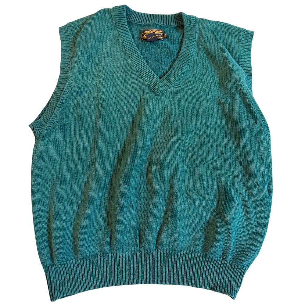 Vintage Eddie Bauer Mens XL Tall 100% Cotton‎ Green Sweater Vest EUC